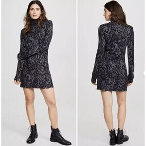 Pam & Gela Womens Dress Petite Grey Ocelot Mock Neck Cashmere Lamsbwool Fall